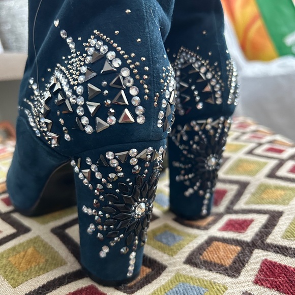 Roberta Di Carmerino Embellished Blue Leather Ankle Boots , US size 6 - Picture 2 of 15